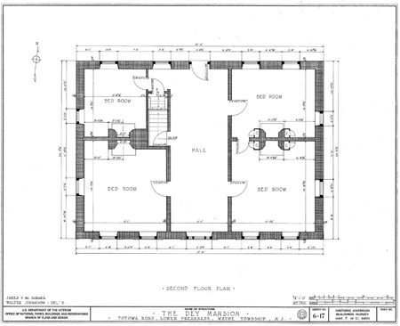 Second Floor plan of Dey Mansion in Wayne, New Jersey