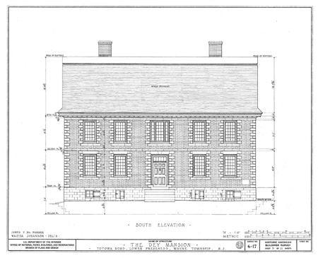 Southern plan view of Dey Mansion in Wayne, New Jersey