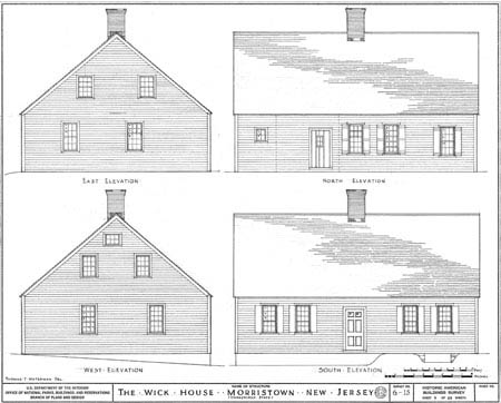 Architectural drawing of the Wick House in Jockey Hollow, New Jersey