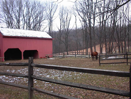Corral with horse at the Wick Farm in Morristown, New Jersey