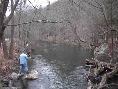 trout fishing opening day on the Ramapo River in Ringwood, New Jersey